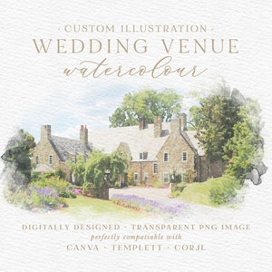 Custom Digital Watercolour Wedding Venue Illustration, Digital Watercolor Wedding Venue Gift, Digital Download, PNG JPEG Format image 1