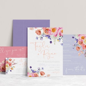 ELLA Spring Floral Wedding Invitation Suite, Garden Floral invite template set, printable editable digital file, Templett instant download