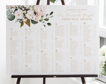 CHLOE Alphabetical Wedding Seating Chart Template, Gold Pink Floral, Seating Plan Sign, Templett INSTANT Download, Printable Template