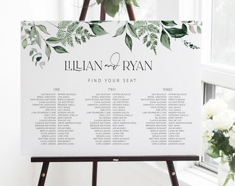 Greenery Banquet Wedding Seating Chart Template, Greenery Seating Chart, Long Tables Seating Chart Templett Seating Chart Board BEACHMERE