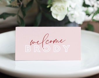 BRODY Pink Bridal Shower Placecard template, Printable bachelorette party Escort Cards, editable guest cards, templett instant download
