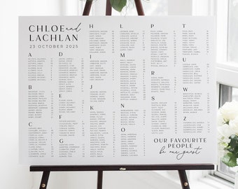 EMERSON Modern Alphabetical Wedding Seating Chart Template, Minimalist Guest seating template, Printable Seating Chart Templett