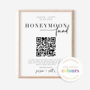 Modelo de fundo Venmo para lua de mel de casamento BRIBIE, placa de casamento Venmo, presente em dinheiro de casamento, placa Venmo de lua de mel, download instantâneo Templett