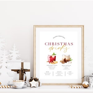 HOLLY Christmas Bar  Drinks Sign, Cocktail Bar Sign template, Printable Holiday Signature Drinks Menu, templett instant download