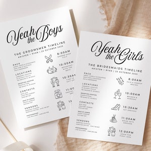 SOFIA Wedding Party Details Template, Bridesmaid Timeline, Groomsmen Schedule, Bridal Party Timeline, Minimalist Wedding Party Itinerary