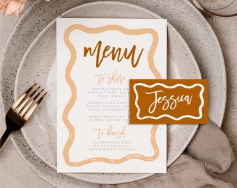 POLLY Boho Wave Menu Placecard Template, Instant Download Editable Menu Template, Terracotta Rust Wedding Menu, Templett