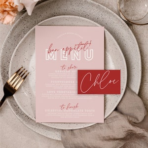 BRODY Pink Bridal Shower Menu Placecard Bundle | Pink Bridal Shower Menu | Hens Party Printable Menu | Wedding Menu Template