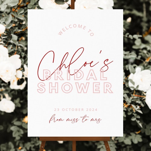 BRODY | Bridal Shower Welcome Sign template, Pink Red shower welcome signs, hens party, editable templett instant download