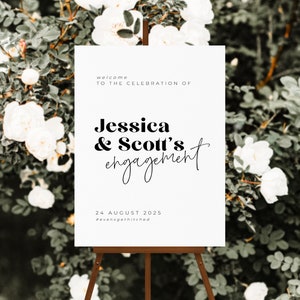 Modern Engagement Party Welcome Sign Template, Modern Black welcome sign birthday party sign download, Instant Download Editable Templett
