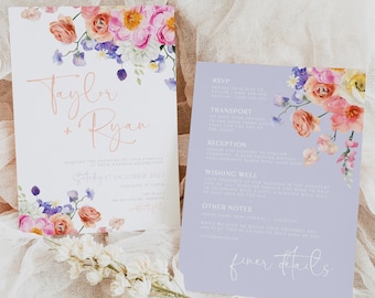 ELLA Spring Floral Wedding Invitation, Garden Floral invite template, SMS Cell editable digital file, Templett instant download