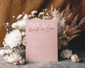 BRODY Pink Red Wedding Bar Sign Template, Pink Hen Weekend Shower Drinks Sign, Printable template, Instant Download Editable Templett