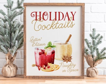 Frohe Feiertage Cocktail Zeichen, Festliche Cocktail Bar Zeichen Vorlage, Red Gold Printable Holiday Signature Drinks, Templett sofortiger download