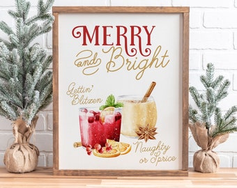 Weihnachten Cocktail Zeichen, Festliche Urlaub Cocktail Bar Zeichen Vorlage, Red Gold Printable Holiday Signature Getränke, Templett sofortiger Download