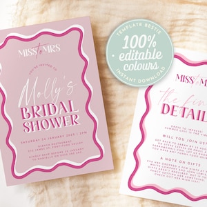 SONNY Pink Bridal Shower Invite Template, Pink Bridal Shower Invite Download, Party Invitation template, Instant Download Editable Templett