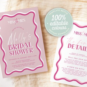 Modèle d&#39;invitation pour la douche nuptiale rose SONNY, téléchargement d&#39;invitation pour la douche nuptiale rose, modèle d&#39;invitation à une fête, téléchargement immédiat modifiable Templett