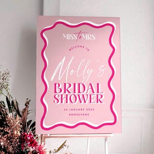 SONNY Pink Wave Bridal Shower welcome sign template, Printable bachelorette party, editable welcome template, templett instant download