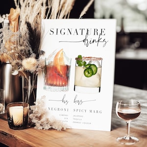 Modern Wedding Signature Drinks Menu, Cocktail Bar Sign template, Printable Signature Drinks Menu, templett instant download