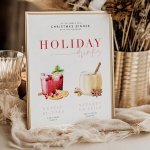 BRIBIE Christmas Bar Drinks Sign, Modern Cocktail Bar Sign template, Printable Holiday Signature Drinks Menu, templett instant download