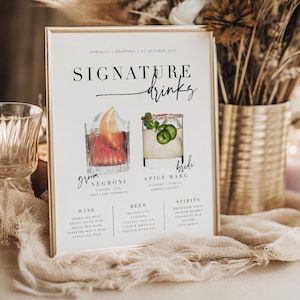 BRIBIE Hochzeit Signature Drinks Schild, druckbare Cocktail Bar Menü Vorlage, Sofortiger Download Vorlage Signage, Templett bearbeitbar