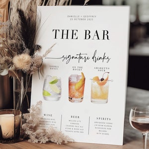 BRIBIE Modern Wedding Bar Signature Drinks Menu, Cocktail Bar Sign template, Printable Signature Drinks Menu, templett instant download