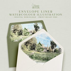 Wedding Watercolour Envelope Liner Illustration, Digital Watercolor Invitation Envelope template, Digital Download, PNG JPEG Format