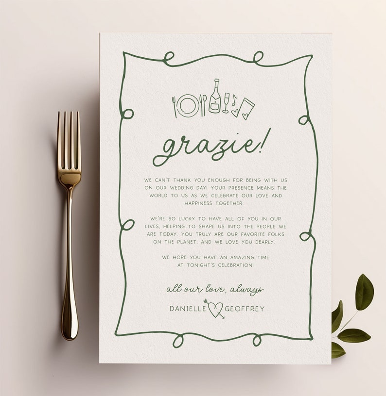 POET Modern Thank You Letter Template Wave Wedding Note Wedding Menu Thank You Editable Template Minimalist Place Setting Thank You image 3