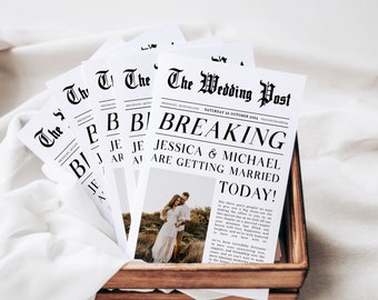 Editable Folded Newspaper Wedding Program, Fun Printable Wedding Programs, DIY Wedding Program Template, Fun Wedding Programs, Newspaper