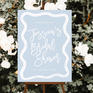 POLLY Blue Wriggly Bridal Shower Welcome Sign Template, Instant Download Editable Sign Template, Colourful waves Shower Welcome, Templett
