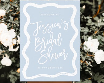 POLLY Blue Wriggly Bridal Shower Welcome Sign Template, Instant Download Editable Sign Template, Colourful waves Shower Welcome, Templett