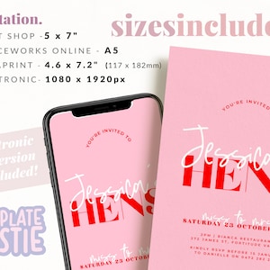 LANA Pink Red Modern Hens Weekend Events Invitation Instant Download Editable Hens Invitation Bridal Shower Invitation templett image 4