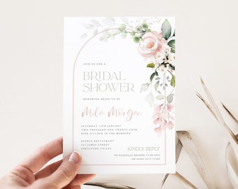 MILA Blush Floral bridal shower invitation template, Flowers Garden Bridal Shower Invite, Instant Download Editable Templett