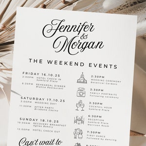 SOFIA Modern Wedding Events Card Template, Editable Wedding Welcome Bag Note, Wedding Events Timeline Printable, Modern Wedding Schedule image 1