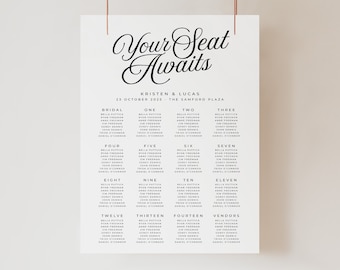 SOFIA Wedding Seating Chart Template, Elegant Wedding Seating Plan Template, Table Wedding Sign editable, instant download templett