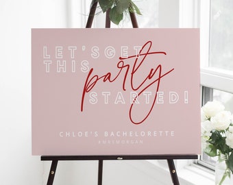 BRODY Pink Bachelorette party welcome template, Party Started Sign, pink red hen night sign, welcome template, templett instant download