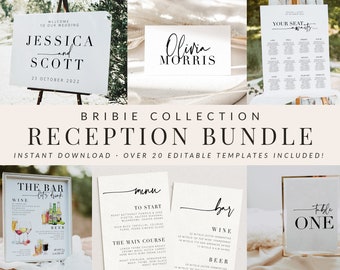 BRIBIE Modern Wedding Reception Bundle, Printable Wedding Signage, Seating Plan Welcome Sign, Instant Download Editable Signs