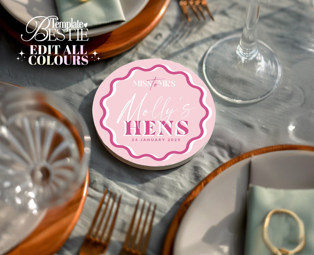 SONNY Bridal Shower Drink Coaster Template, Pink Hens Weekend