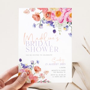 ELLA Floral bridal shower invite template, Colorful Garden Bridal Shower Invitation, Instant Download Editable Templett