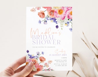 ELLA Floral bridal shower invite template, Colorful Garden Bridal Shower Invitation, Instant Download Editable Templett