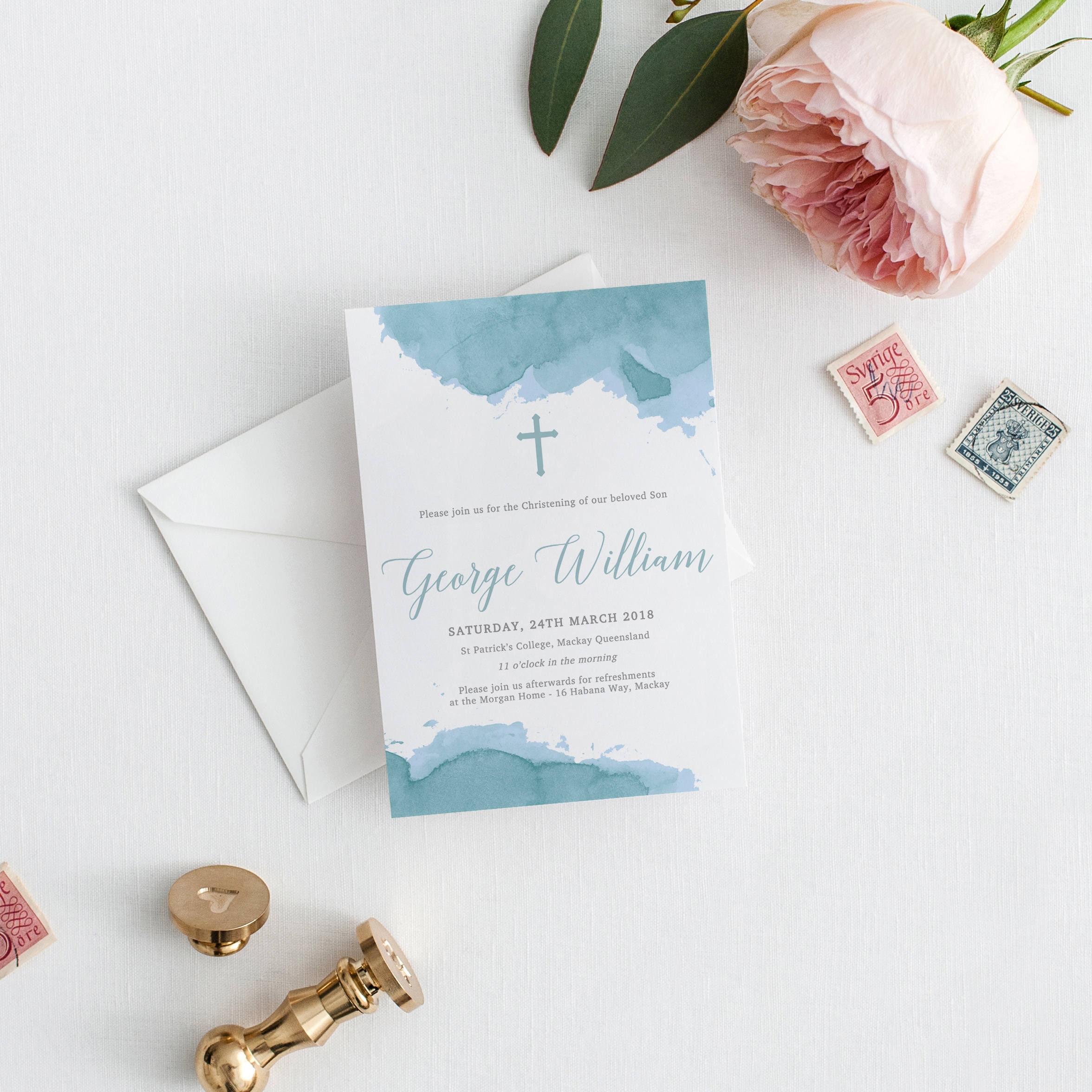 Boy Baptism Invitation Printable Christening Invitation Etsy