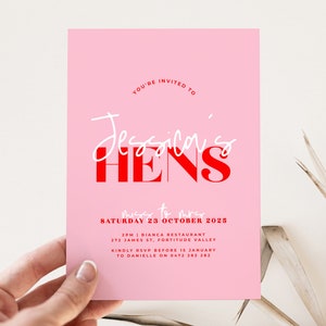 LANA Pink Red Modern Hens Weekend Events Invitation Instant Download Editable Hens Invitation Bridal Shower Invitation templett image 5