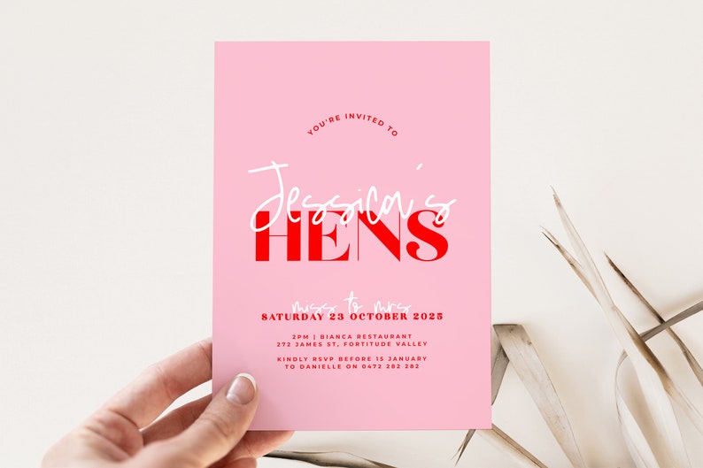 LANA Pink Red Modern Hens Weekend Events Invitation Instant Download Editable Hens Invitation Bridal Shower Invitation templett image 5