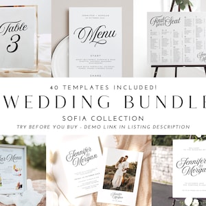 SOFIA Modern Wedding Template Bundle, Minimal Modern Editable Wedding, Printable Template Wedding Stationery Set, Templett instant Download