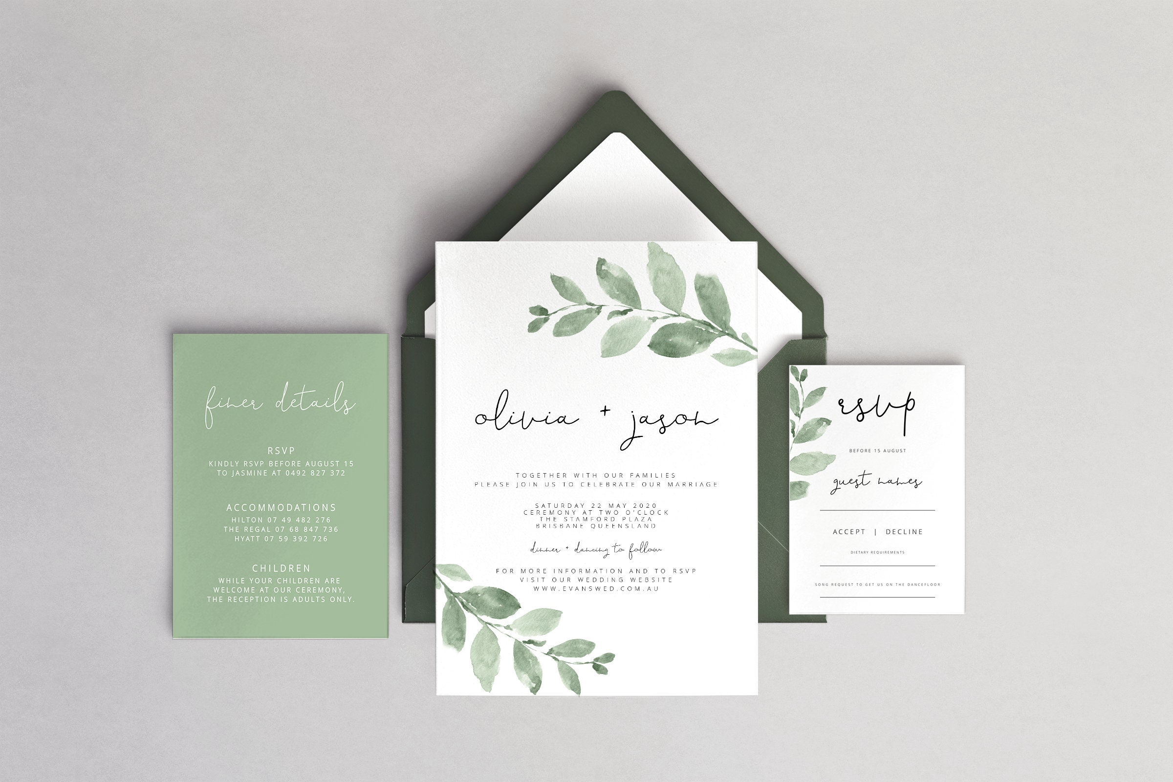 SUNNY Templett instant download Printable Greenery Botanical Wedding Invitation with RSVP Template Download
