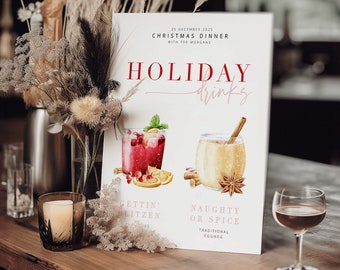 BRIBIE Christmas Bar Drinks Sign, Modern Cocktail Bar Sign template, Printable Holiday Signature Drinks Menu, templett instant download