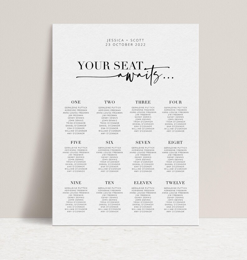 Editable Seating Chart, Printable Seating Plan, Modern Guest Table Chart, Wedding Seating Board, INSTANT DOWNLOAD, Templett, BRIBIE image 3