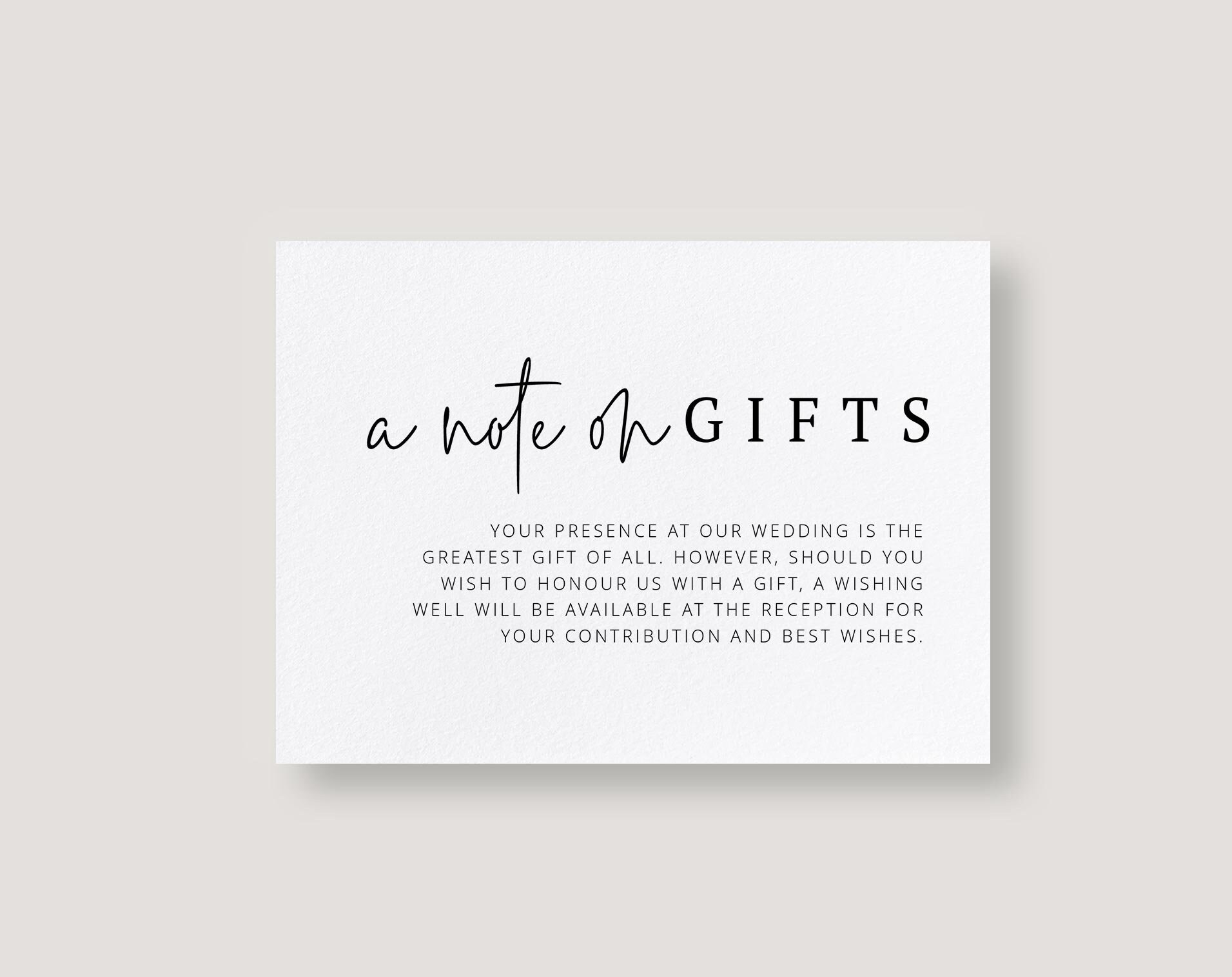 A Note on Gifts Card Simply Wedding Template Minimalist Etsy Australia