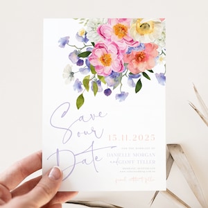 ELLA Spring Floral Save the Date Template, Garden Floral Save our Date Photo template, printable editable digital, Templett instant download