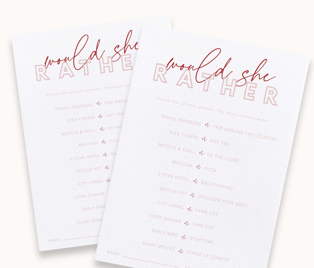 Would She Rather Game, Bridal Shower Game, Bridal Shower Games, Virtual Bridal Shower, Editable