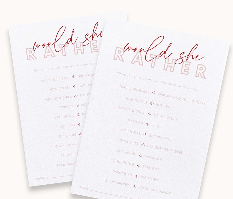 Would She Rather Game Bridal Shower Game Bridal Shower Etsy Australia