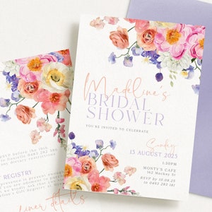 ELLA Bright Colourful bridal shower invitation template, Floral Garden Bridal Shower Invite, Instant Download Editable Templett